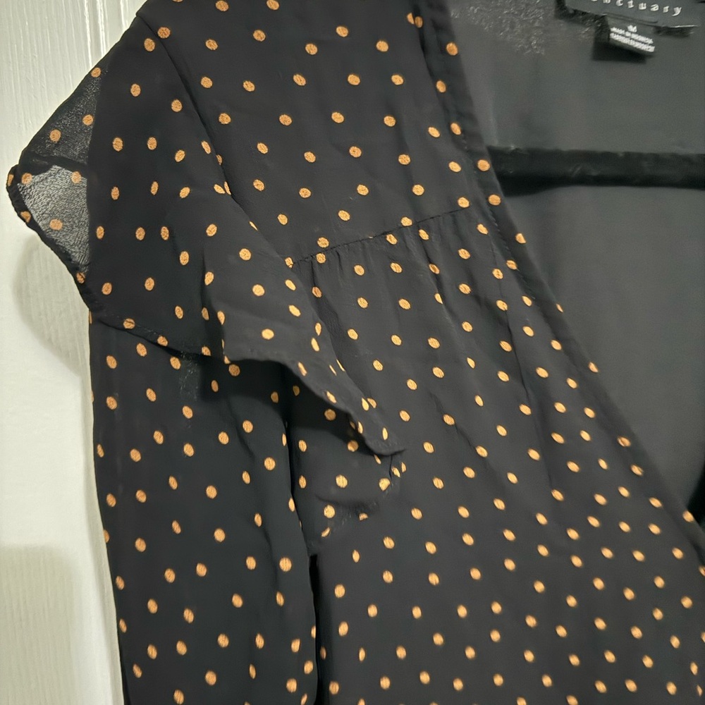 Sanctuary Black and Orange Polka Dot Blouse *GREAT USED CONDITION* - Picture 3 of 9